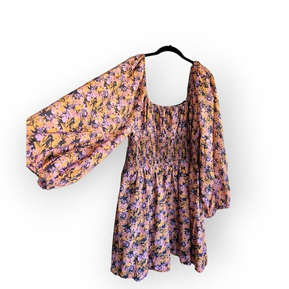 WRAY NYC Smocked Floral Midi Dress Plus Size 4X Puff Sleeve Curvy Fit - Picture 10 of 11